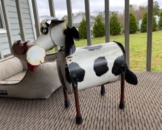 Outdoor metal cow.