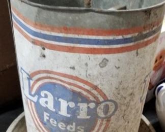 Vintage Larro Feeds Hanging Advertising Chicken Feeder