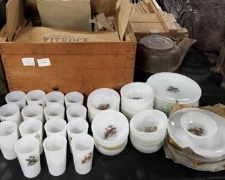 New Old Stock  Fire King Pheasant  Dish set