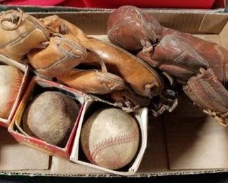 Vintage Baseball Gloves and Balls