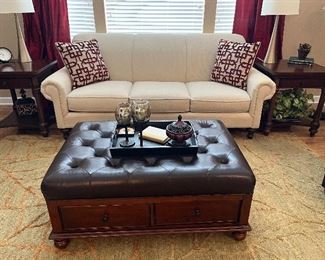 Like new beautiful Bassett sofa .
Two. Matching end tables, very nice coffee table. 