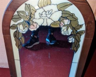 Vintage Antique Stained Glass Mirror