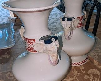 2 Vintage Elephant Vases By Musee Gien TS France Numbered Vases 20/500 & 21/500 - $2,000.00 OBO For The Pair