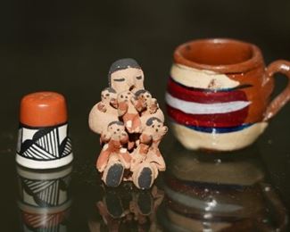 Miniature Native American thimble, storyteller and mug