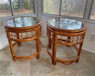 Lot 011-SR: Rattan Side Table Duo