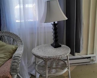 Wicker end table with lamp