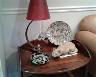 Iron lamp with Red Acrylic  Shade & Crystal Prisms 