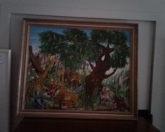 Oil on Canvas, Jungle scene, P Eudgene