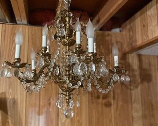 Lovely Brass and Crystal Antique Chandelier 