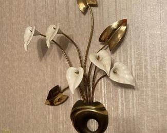 Vintage Brass and Porcelain Cala Lily Wall Decor 
Contemporary 