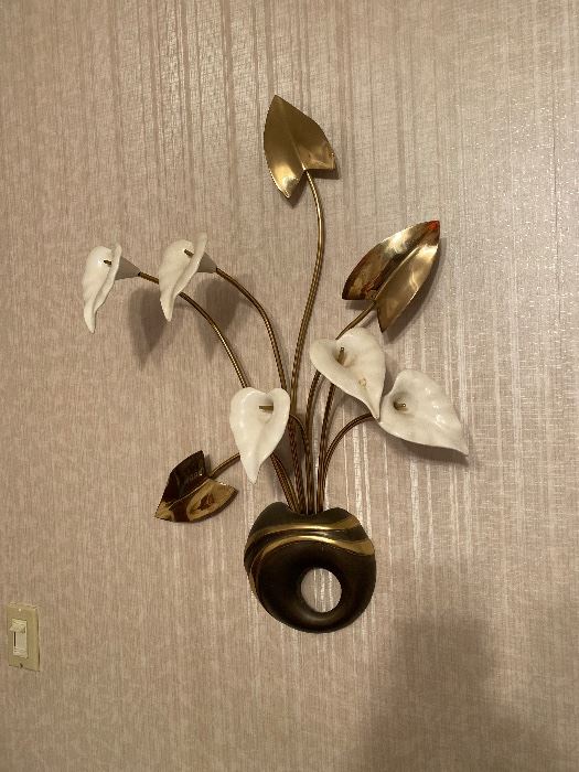 Vintage Brass and Porcelain Cala Lily Wall Decor 
Contemporary 