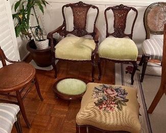antique chairs and ottomans