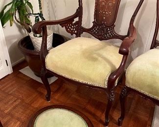 antique chair and ottoman set