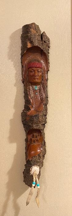 Native American Carved Log Wall Art (approximately 22”)