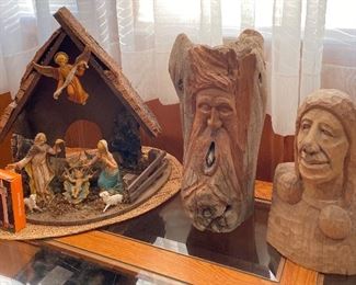 Unique Wood Nativity & Native American Wood Carving 