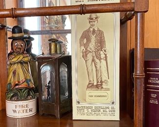 Vintage Fire Water Liquor Decanter, Brass Musical Lantern Decanter & Bat Masterson Wild West in Box 