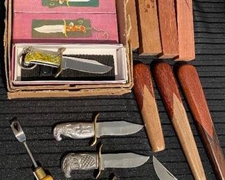 Key Chain Knives NIB (Mult. Available) France Folding Knife (Opinel) • Antler Handles Ready For Wood Carving / Extra Handles 