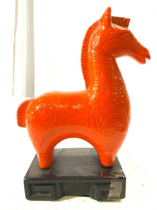 Ceramic Horse Figure In Orange
