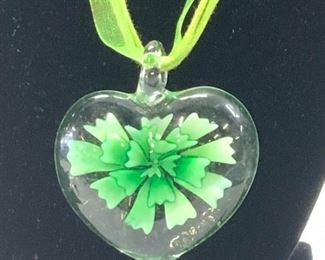 Hand Blown Glass Heart Pendant Necklace
