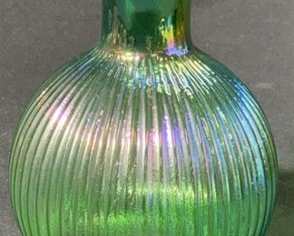 Vintage green Carnival Glass Bud Vase
