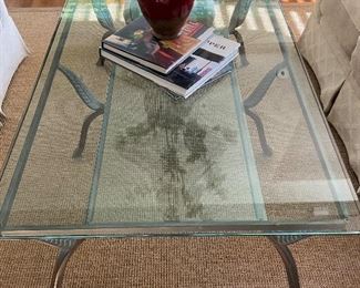 ONE OF 2 GLASS TOP COFFEE TABLES