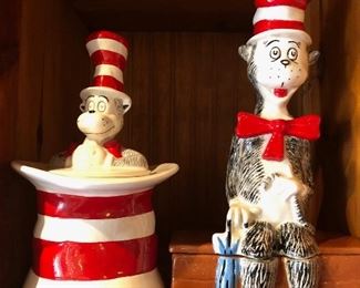 Dr. Seuss Cat In The Hat Cookie Jars Vintage.  RARE         First Edition.  (sitting on top of lid       $450.                               Dr. Seuss Cat in the Hat Rare First Edition by Vendor 1990's $650