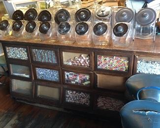 Vintage Country Store Seed Counter used as a candy counter. 79”X24”X30”.    $3,000