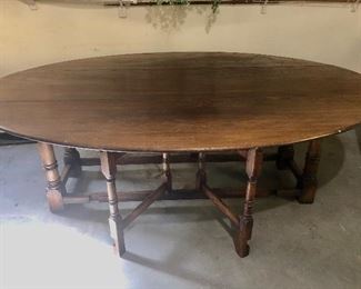 Antique country French dining table with drop leaves