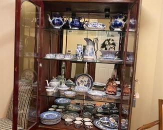 Empire Style Lighted China Cabinet w Mirrored Back, and Glass Shelves.