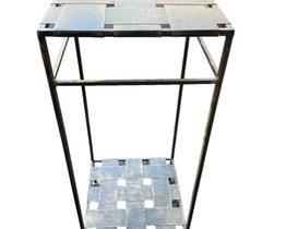 $40 USD     Large Weave Metal Top Plant Stand / Accent Table AB147-6      Description: Woven square side table / plant stand is handcrafted from solid steel and features a woven patterned table top. Use our side table as is or place a piece of tempered glass or stone slab atop of the woven pattern. Pair the table outdoors for a luxurious backyard setting or use indoors as a plant stand.
Condition: Very good
Measurements: 12 x 12 x 30"H
Local pick up Rockville, MD.  Contact us for shipper suggestions      https://goodbyhello.com/products/woven-top-plant-stand-ab146-6?_pos=4&_sid=4e0d40c95&_ss=r