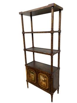 $255 USD      Vintage Chinoiserie Etagere Bookcase Trouvaille Inc AB147-7      Description: Offered is a vintage wood chinoiserie style display cabinet. This stunning chinoiserie with decorated finish, a base cabinet for hidden storage, hand painted and two stationary shelves. 
Condition: Good condition for age.  Small areas will need to be touched up
Measurements: 29 x 13 x 71"H
Local pick up Rockville, MD.  Contact us for shipper suggestions      https://goodbyhello.com/products/chinoise-bookcase-trouvaille-inc-ab146-7?_pos=2&_sid=4e0d40c95&_ss=r