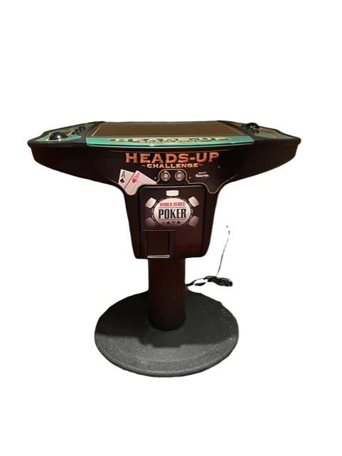 $1250 USD     World Series of Poker Heads-Up Challenge by PokerTek video arcade game ST100-57     Description : World Series of Poker Heads-Up Challenge by PokerTek video arcade game.
This is a full size Arcade Machine and includes two games:
Texas Holdem
PokerBocce Ball
Condition: The game is in great working condition.
LOCAL PICK UP GAITHERSBURG MD SHIPPING ASSISTANCE AVAILABLE UPON REQUEST.     https://goodbyhello.com/products/world-series-of-poker-heads-up-challenge-by-pokertek-video-arcade-game-st100-57?_pos=8&_sid=5c75edaa7&_ss=r