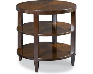 $940 - Woodbridge Graham Transitional Style Tier Side End Table AE170-2                                                                                     Description:  A transitionally styled side table with a top veneered in exotic Mozambique veneer. The top is placed over four square posts that are joined by middle and low veneered shelves.  Hardwood solids and Mozambique veneer- Tribeca finish
Dimensions: 26"W x 26"D x 27"H
Condition: Brand new condition. This has been only in an interior designers showroom.
Local pick up Germantown MD.  Contact us for shipper suggestions. 
Original Price $1249