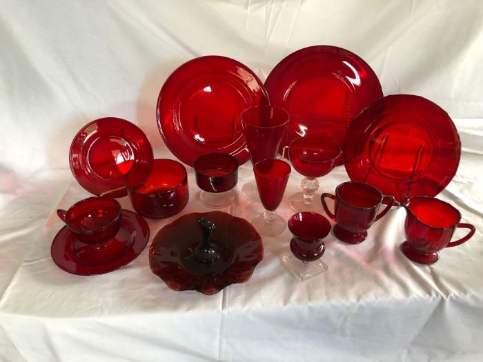 VINTAGE RUBY RED DISHWARE