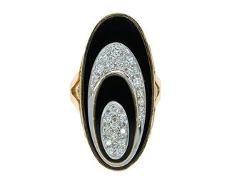 Modernist Pave Diamond Onyx 18k Gold Ring