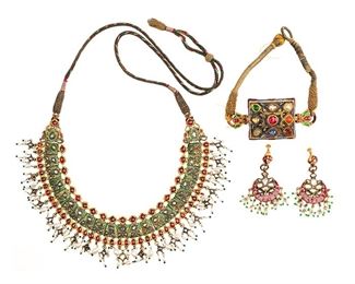 Vintage Mughal Diamond Ruby Gold Necklace Set