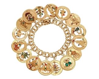 Vintage 14k Gold Christmas Theme Charm Bracelet