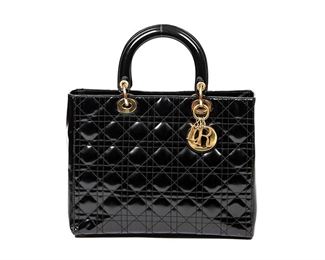  Lady Dior GM Black Leather Shoulder Bag