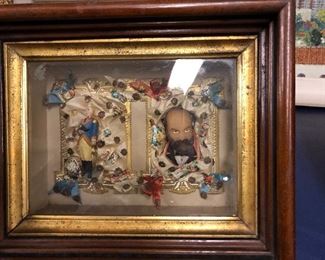 Super rare Victorian wax shadow box memorial to George Washington and possibly Ulysses S. Grant or Rutherford B. Hayes 