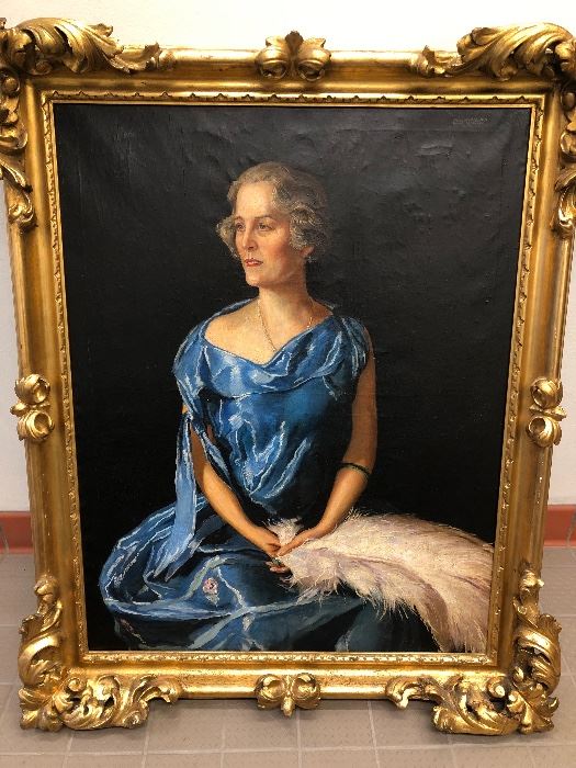 Beautiful large oil on canvas of Mrs. William Melton of Chicago d. 1938, by Carlo Romagnoli, Rome 1923