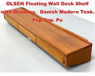 Lot 5 3 Drawer ARNE HOVMAND OLSEN Floating Wall Desk Shelf with Drawers. Danish Modern Teak. Flip Top. Pu
