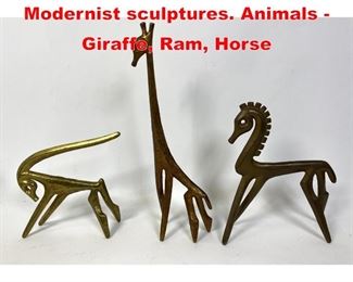 Lot 21 Set 3 Frederick Weinberg Modernist sculptures. Animals Giraffe, Ram, Horse