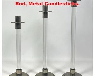 Lot 22 Set Three Graduated Glass Rod, Metal Candlesticks.