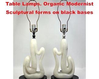 Lot 27 Pr Vintage Carved Alabaster Table Lamps. Organic Modernist Sculptural forms on black bases