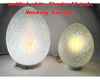 Lot 29 2pc Murano egg lamps mottled white. Shorter 11 inch. Working. Vintage. 