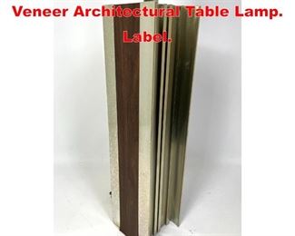 Lot 48 LAUREL Steel Frame Wood Veneer Architectural Table Lamp. Label.