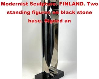 Lot 52 VAINO LATTI Chrome Modernist Sculpture. FINLAND. Two standing figures on black stone base. Signed an