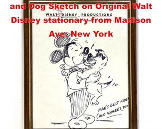 Lot 56 Hand Drawn Mickey Mouse and Dog Sketch on Original Walt Disney stationary from Madison Ave. New York