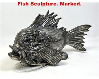 Lot 58 Italian Silvered Metal Figural Fish Sculpture. Marked.