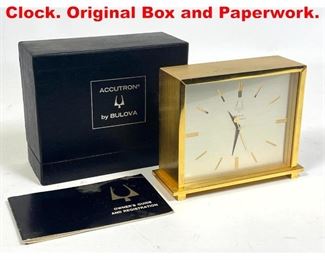 Lot 67 ACCUTRON by BULOVA Desk Clock. Original Box and Paperwork. 
